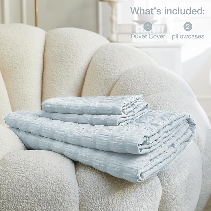 JELLYMONI Baby Blue Duvet Cover Full Size, Soft Breathable Seersucker Duvet - Image 6
