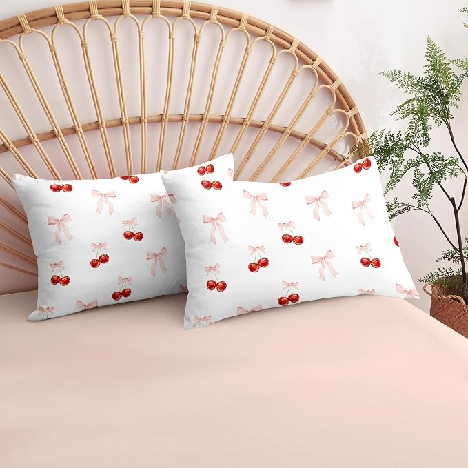 Nayoroom Pink Bow Duvet Cover Queen Size Reversible Red Cherry Duvet Cover 3 - Image 7