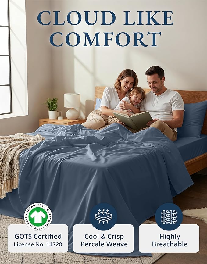 LANE LINEN 100% Organic Cotton Queen Sheets Set, Fully Elasticized Machine - Image 2