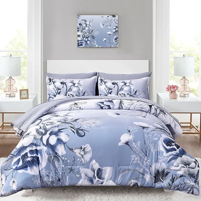 Luxudecor Floral Comforter Set King Size 7 Piece, Elegant Gradient Floral by Luxudecor