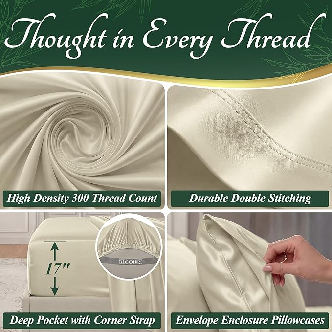 DECOLURE 100% Viscose Derived from Bamboo Sheets Twin Size - Image 4