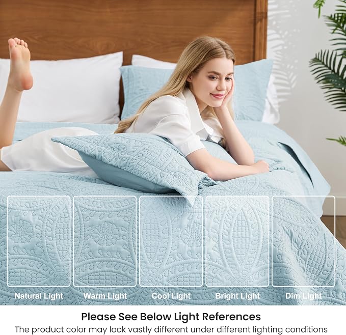 Love's cabin Quilts for Full Bed Spa-Blue Bedspreads Bedding Set - Image 6
