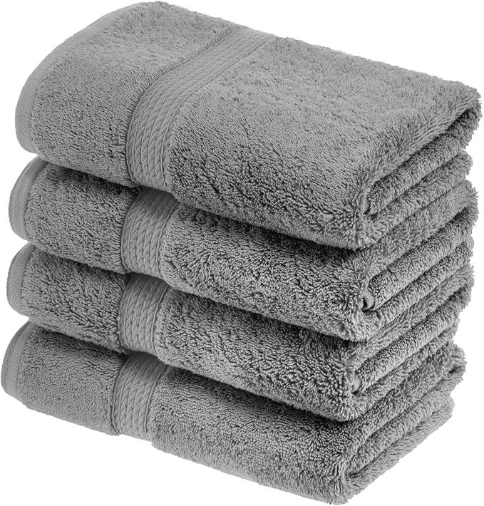 SUPERIOR Egyptian Cotton Pile Hand Towel Set of 4, Ultra Soft Luxury Towels by SUPERIOR
