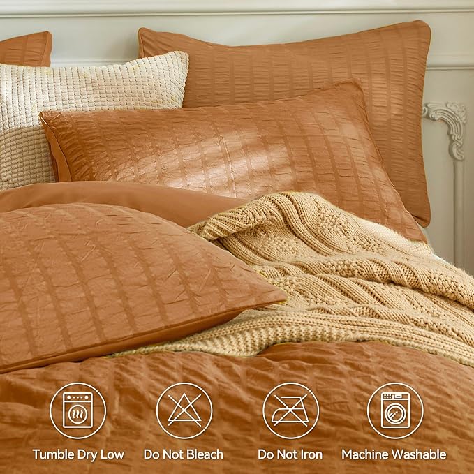 JELLYMONI Burnt Orange Duvet Cover King Size, Soft Breathable Seersucker Duvet - Image 4