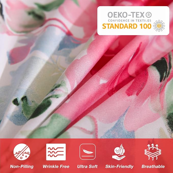 JSD Rose Floral Duvet Cover Set Queen Size, 3 Piece Soft Printed Microfiber - Image 6
