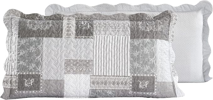 Brilliant Sunshine Grey Heart Love, Floral and Lace Patchwork, 3-Piece Quilt Set - Image 7