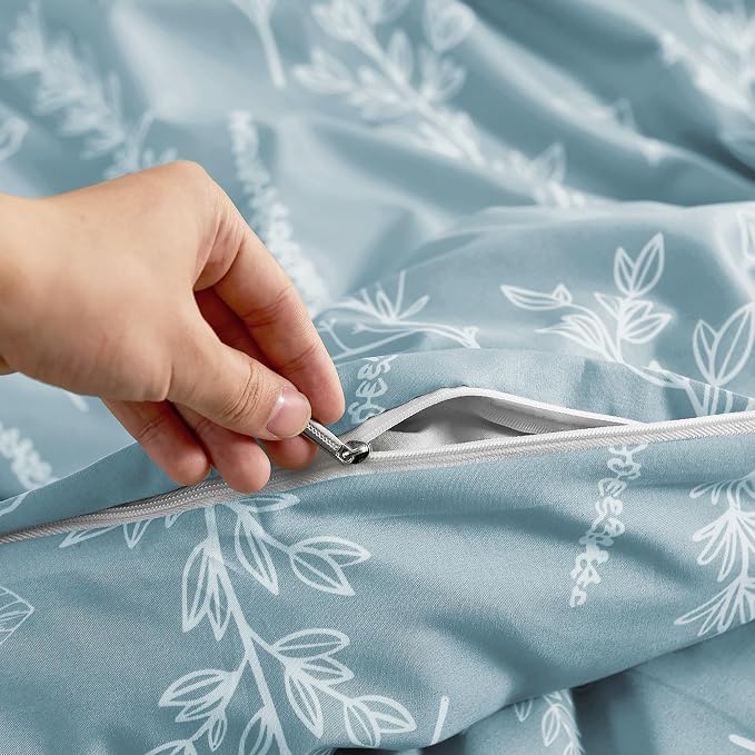MUXHOMO Duvet Cover Queen Size, Reversible Floral Mineral Blue Duvet Cover Set - Image 7