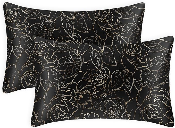 EXQ Home Satin Pillowcase for Hair and Skin- Rose on Black Silk Pillowcase 2 by EXQHomeTexitleCoLtd