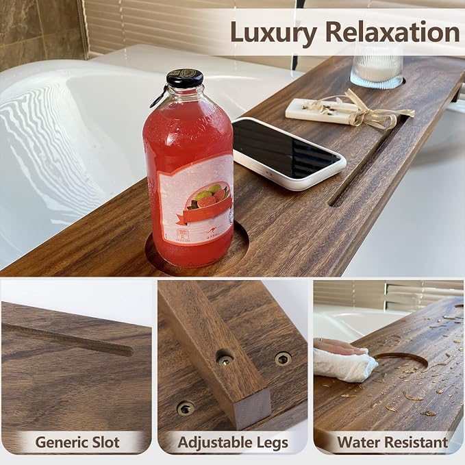 Walnut Bathtub Tray, Luxury Bath Tray - Image 4