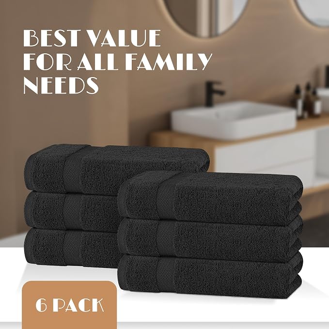 White Classic Wealuxe Black Bath Towels 24x50 Inch, Cotton Towel Set - Image 4