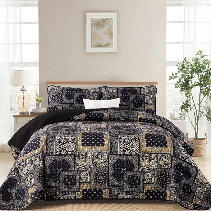 Cottolester Boho Patchwork Quilt Set Full Size, Paisley Floral Bedding Set Soft by Cottolester