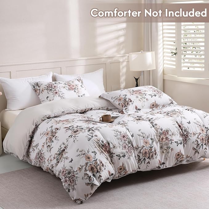 LONAVA Queen Floral 3 Pcs Duvet Cover Set, Breathable Soft Microfiber Light - Image 2