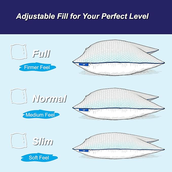 Cooling Pillow King Size Set of 2, Shredded Memory Foam Adjustable Loft - Image 4