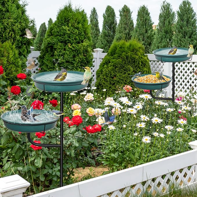Freestanding Birdbaths Bowl Outdoor, Free Standing Garden Bird Bath Bird Feeder - Image 4