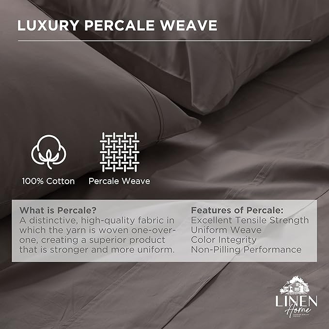 Linen Home 100% Cotton Percale Weave Fitted Sheet, King Size, 1 Deep Pocket - Image 2