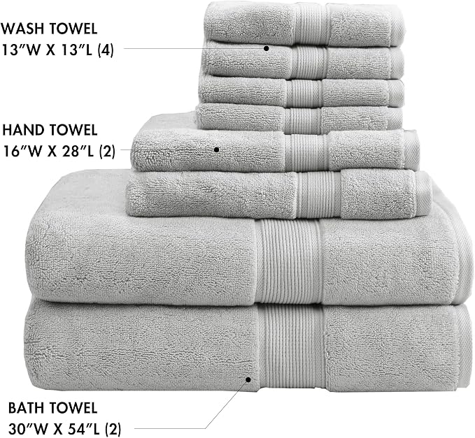 Madison Park 800GSM Bathroom Towel Set of 8 100% Cotton Bath Towel Set - Image 4