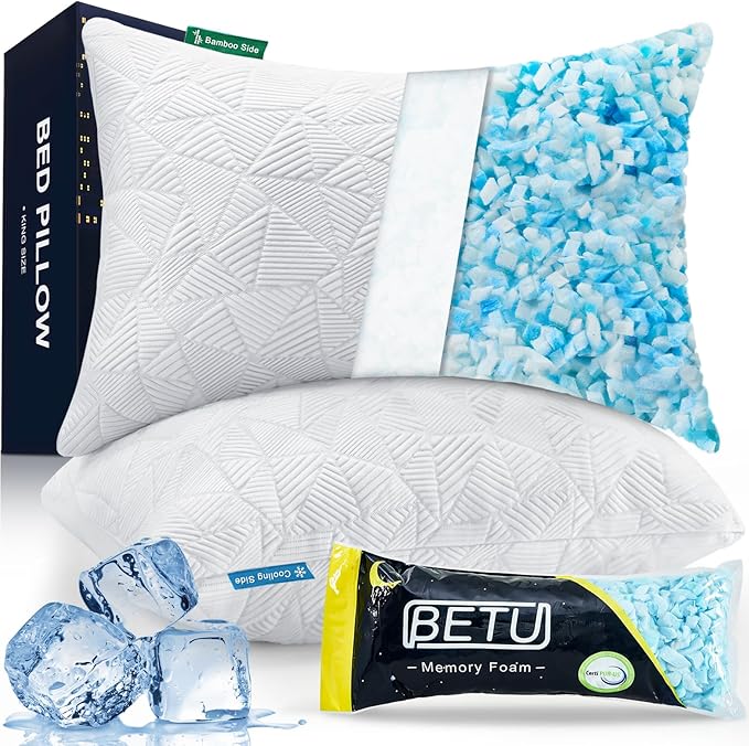 BETU Cooling Pillows Standard Size Set of 2, Shredded Memory Foam Standard by BETU