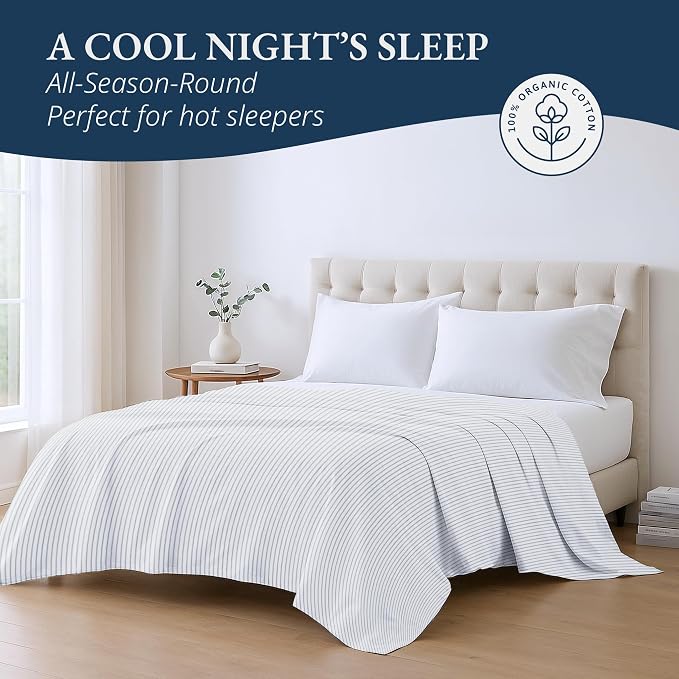 Lane Linen 100% Organic Cotton Twin Size Flat Sheet Only - Image 4