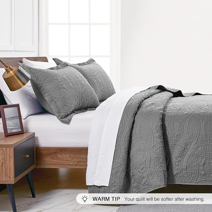 Love's cabin Quilts for Full Bed Grey Bedspreads Bedding Set - Image 4