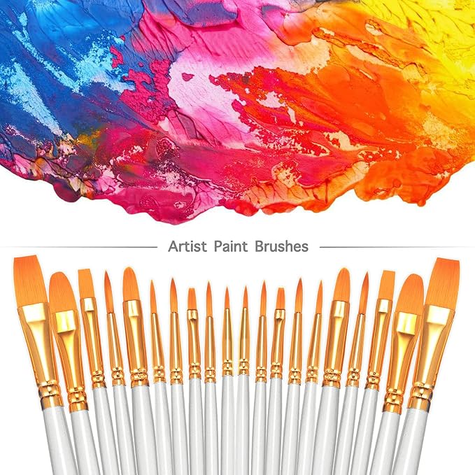 BOSOBO Paint Brushes Set, 2 Pack 20 Pcs Round Pointed Tip Paintbrushes Nylon - Image 2