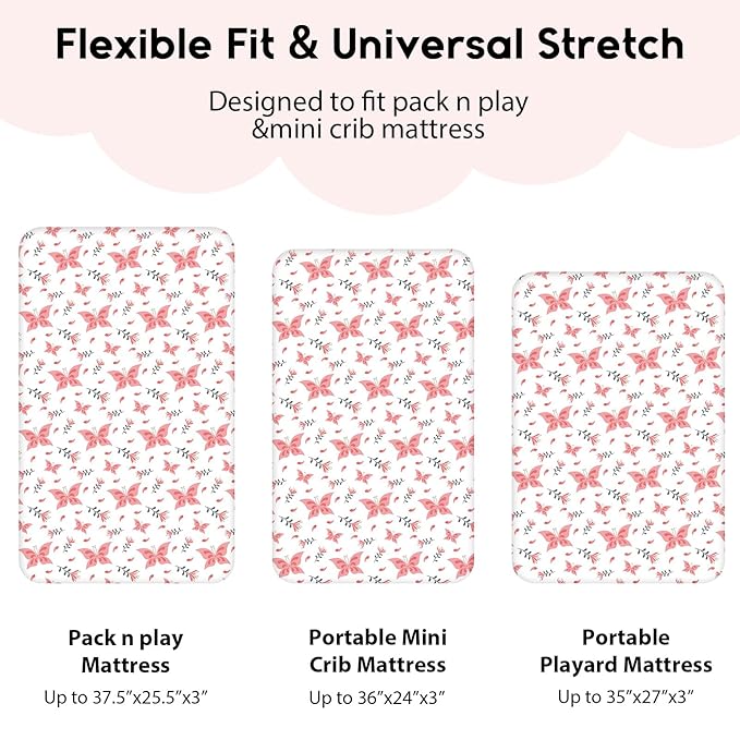 Yoofoss Pack and Play Sheets Fitted, Mini Crib Sheets 2-Pack - Image 3