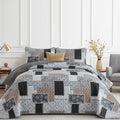 Xruibed Grey Quilt Set King Size 3 Pieces Plaid Floral Boho Bedspread Coverlet by Xruibed