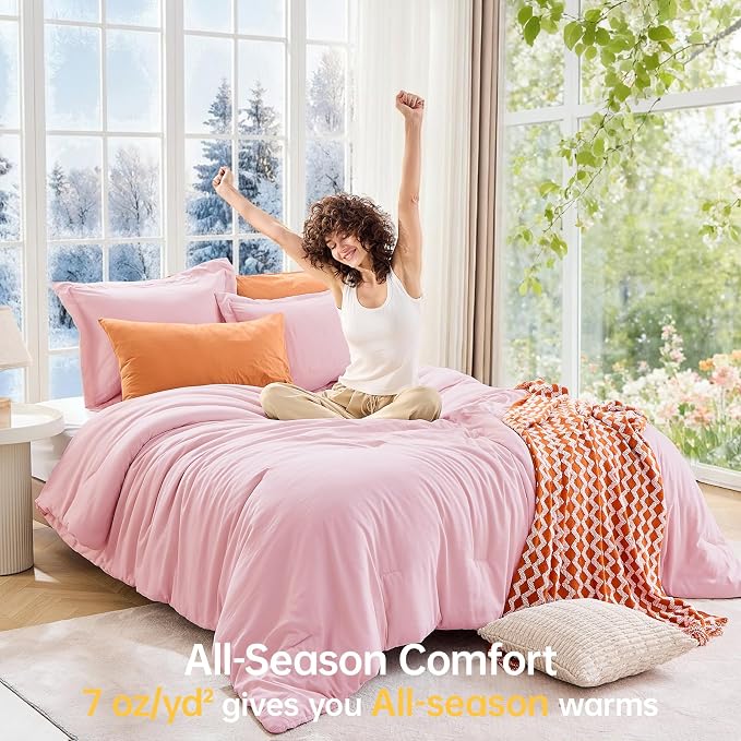 MUXHOMO Pink California King Comforter Set, All Season Ultra Soft Down - Image 4