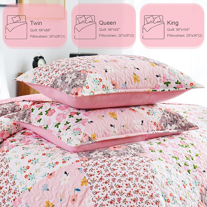 Whale Flotilla Patchwork Quilt King Size, Extra Soft Boho Floral Bedspreads - Image 5