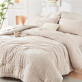 HYMOKEGE Beige Oversized King Comforter Set Seersucker 7 Pieces, All Season by HYMOKEGE