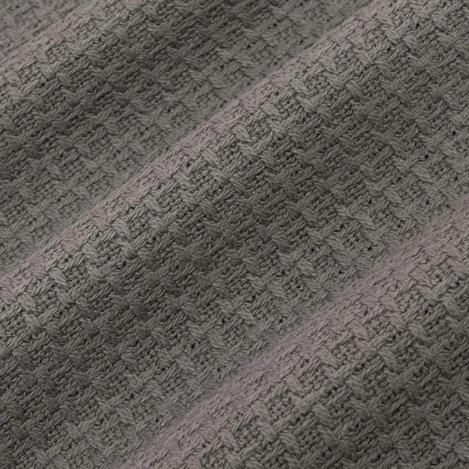 100% Fine Cotton Luxurious Basket Weave Blanket, Dark Gray, Queen Size - Image 3