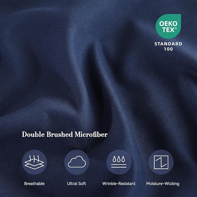 Full Sheet Set 4 Piece, Wrinkle Free, Oeko-Tex Certified Bedsheets，Navy Blue - Image 5