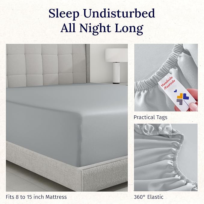 Luxuriously Soft Twin Fitted Sheet, 600 Thread Count, Sateen Sheets, 100% - Image 7