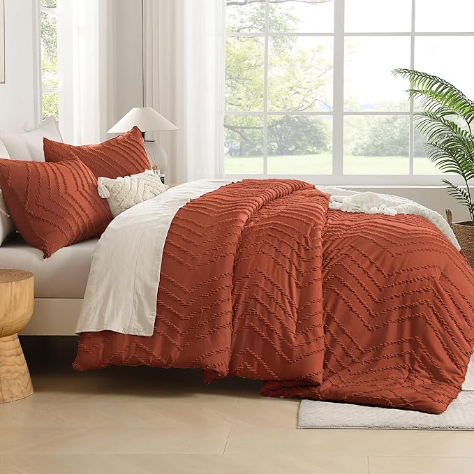 Andency Burnt Orange Oversized Queen Comforter Set, Boho Soft Warm Bedding - Image 7