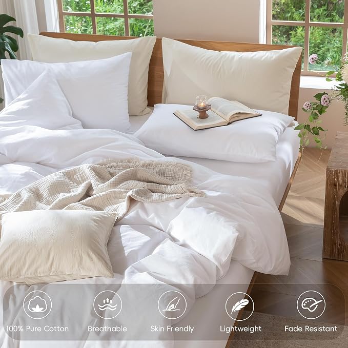 MooMee Bedding Duvet Cover Set 100% Washed Cotton Linen Like Textured - Image 4