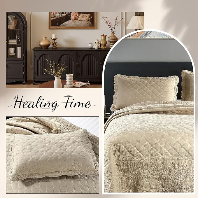 ROOMLIFE Quilt Set King Size 3D Floral Embroidery Pattern 3-Piece Cotton - Image 6