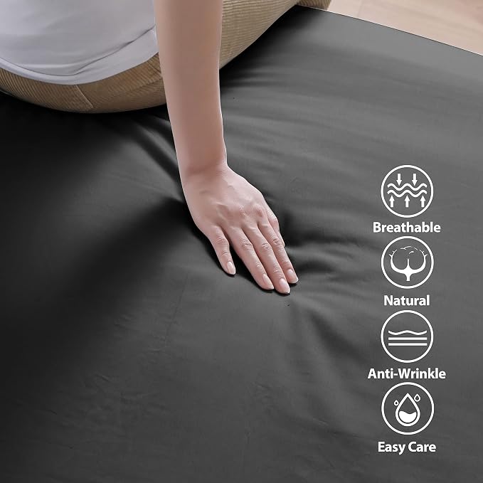 100% Egyptian Cotton Fitted Sheet King Size Black, 600 Thread Count, 8-16" Deep - Image 2
