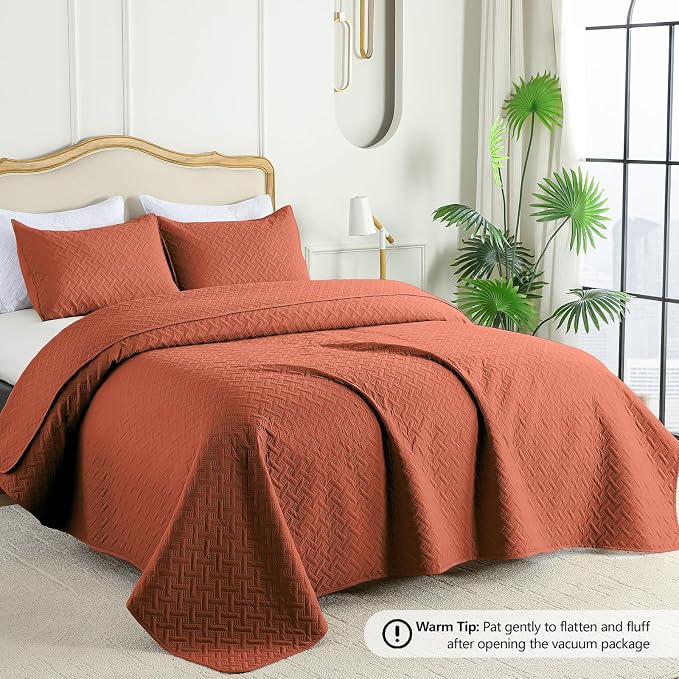 FLYMME King Size Quilt Bedding Set Burnt Orange Lightweight Bedspreads Set - Image 2