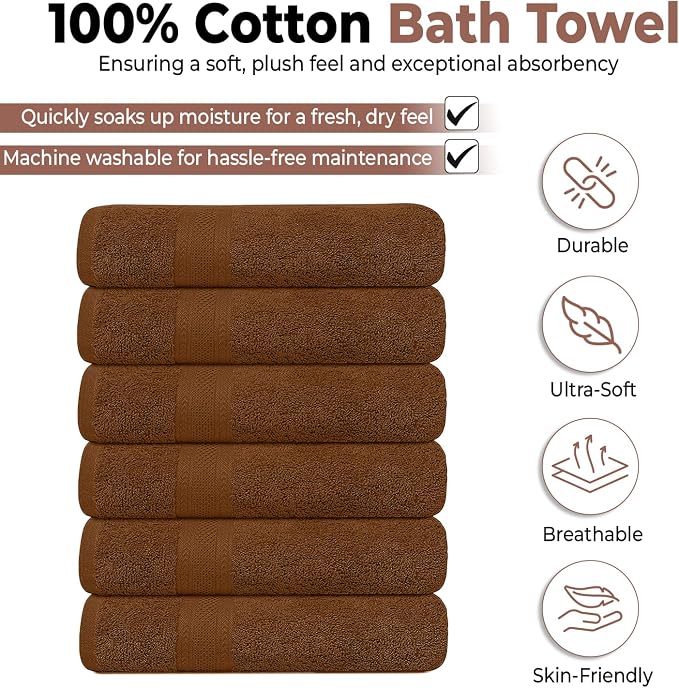 KAHAF COLLECTION 6 Pack Bath Towels Set 100% Ring Spun Cotton, Lightweight - Image 2