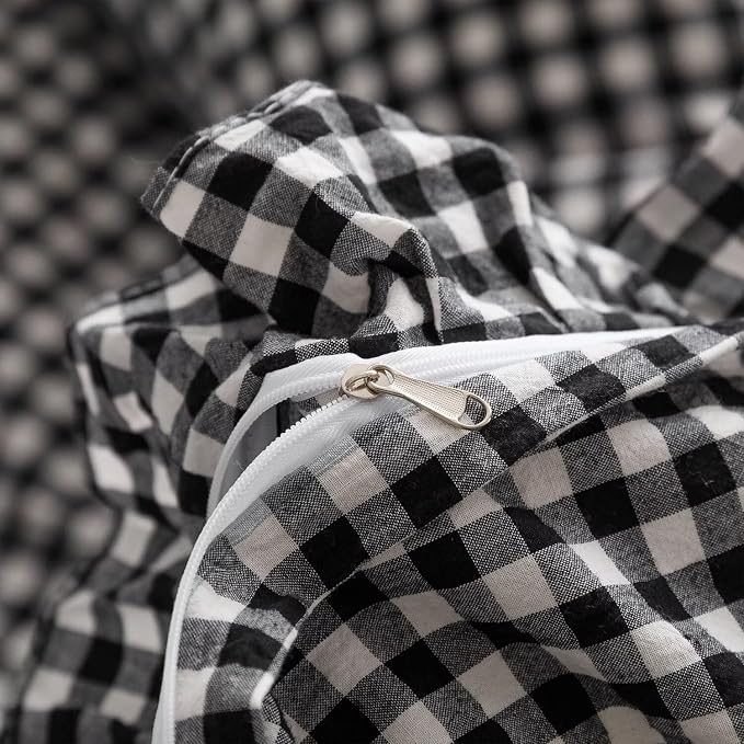 MKXI Black and White Gingham Duvet Cover King, 3-Piece Ruffled Bedding Set - Image 8