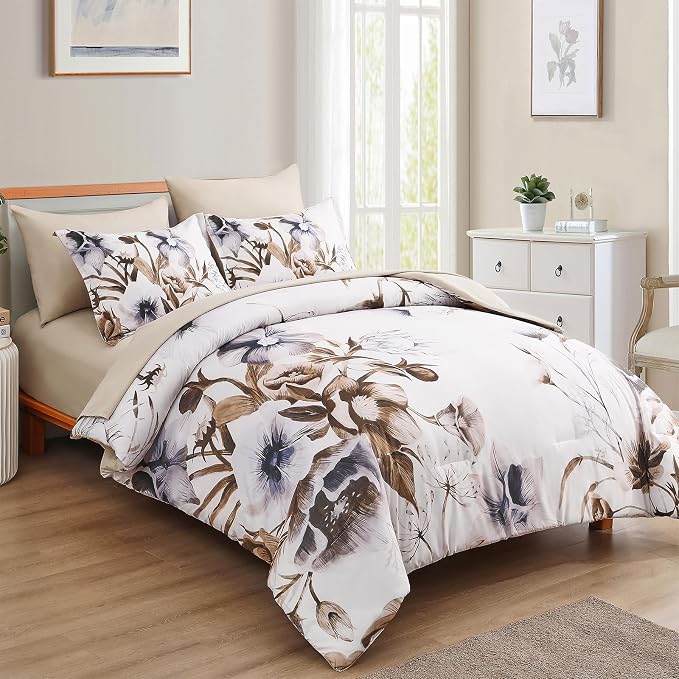 Luxudecor Floral Comforter Set King Size 7 Piece, Elegant Comforter Bedding Set - Image 2