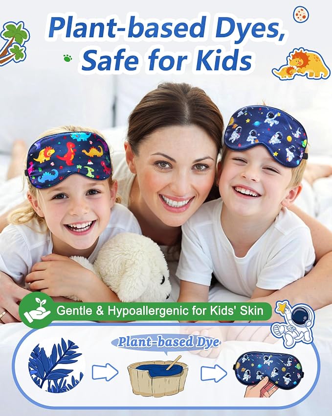 BeeVines Kids 100% Real Mulberry Silk Sleep Mask 2 Pack, Original Design Pure - Image 4