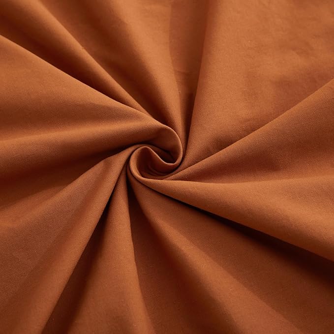 LOVQUE Burnt Orange Cotton Duvet Cover King Size, Linen Like Natural Bedding Set - Image 6
