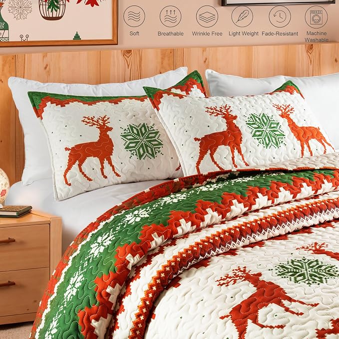 Whale Flotilla Christmas Quilts Queen Size, Soft Boho Floral Bedspreads - Image 2