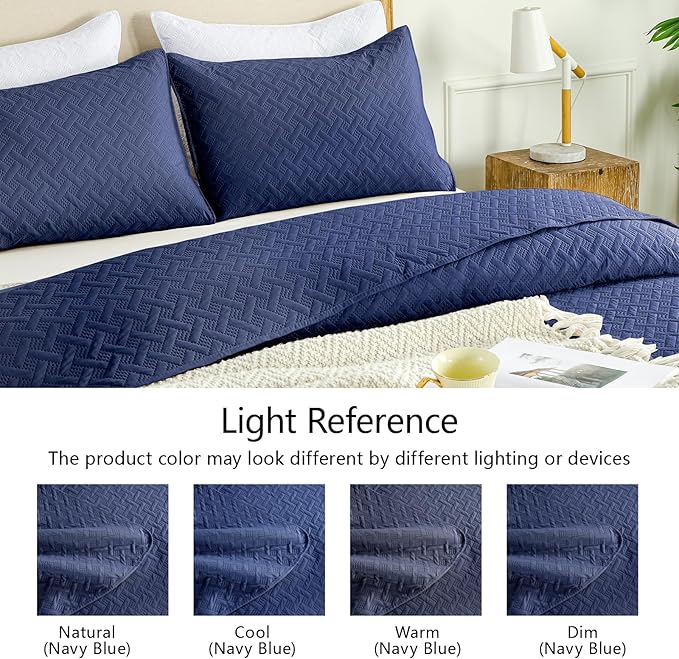 FLYMME Navy Twin Modern Geometric Quilt Coverlet Set, Lightweight Bedspread - Image 5