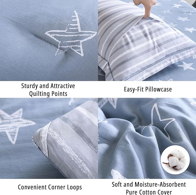 LEMIROE Blue Cotton Comforter King Size 3Pcs - Image 5