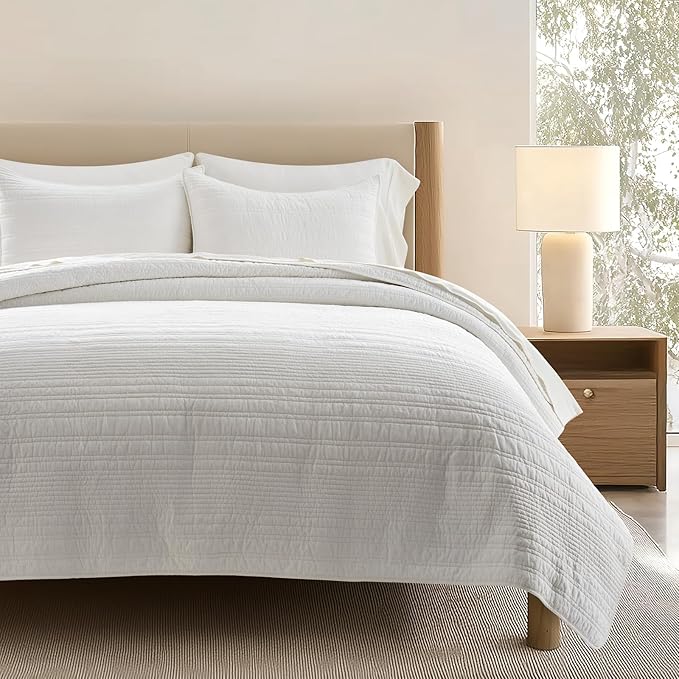 EVERGRACEHOME 100% Cotton Modern Lines Quilt Set King Size, Pre-Washed Soft by EVERGRACEHOME