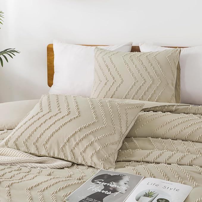 Andency Light Khaki Comforter Set King Size, Boho Soft Warm Tufted Bedding - Image 3