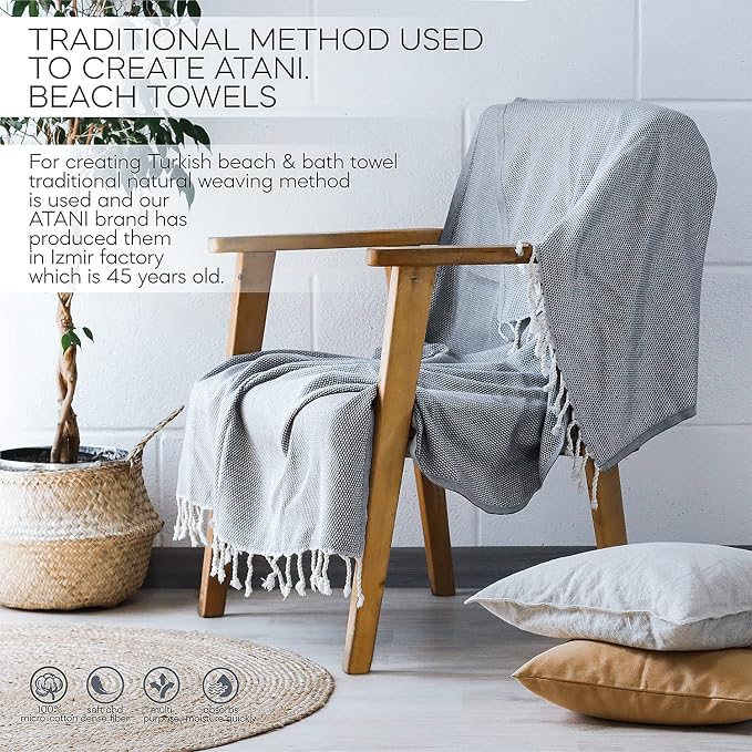 ATANI 69x35 in Oversized Turkish Beach Towel Set - Image 8