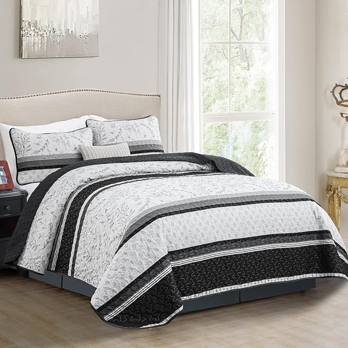 Quilt Set Queen Size, 3 Piece Soft Lightweight Microfiber Quilt Bedding Set - Image 2