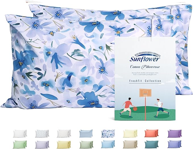 sunflower King Pillowcases Set of 2, 100% Cotton King Size Pillow Cases 2 by SunflowerHometexUS